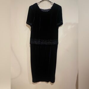 R&M Richards Navy Blue velvet dress with beading